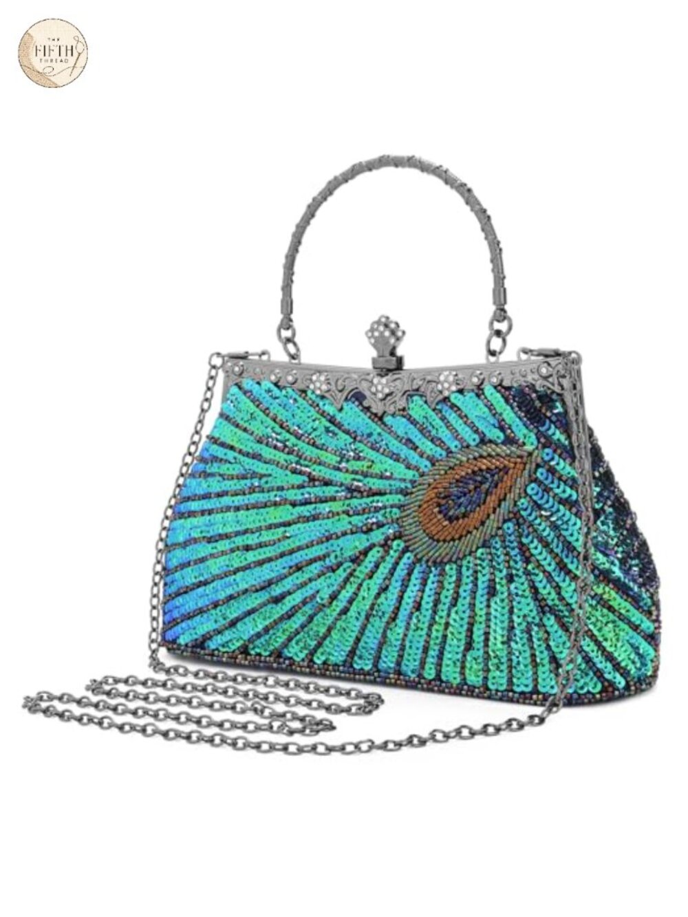 Peacock Sequin Beaded Evening Clutch Vintage Kiss Lock Party Purse
